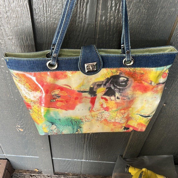 Tote bag with denim straps! GUC - Picture 2 of 8